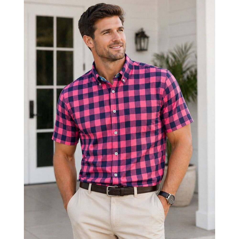 Robert Graham Shirt 2XL Pink Plaid Short Sleeve Button Up - Picture 6 of 13